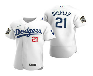 Men Los Angeles Dodgers 21 Walker Buehler White 2020 World Series Authentic Flex Nike Jersey